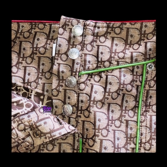 Christian Dior Vintage Monogram Logo Canvas & Leather Rasta Trotter Mini Skirt - Picture 5 of 15